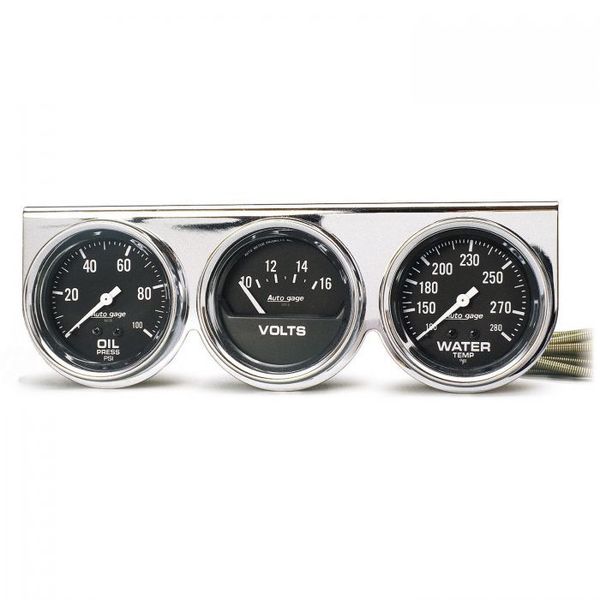 Auto Meter 2-5/8IN 3 GAUGE CONSOLE, OIL/WATER/VOLT, CHROME 2399